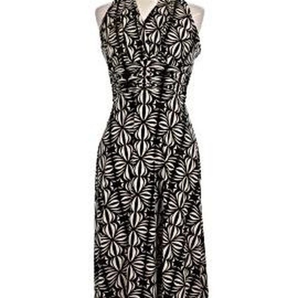 Evan Picone Black Beige Geometric Halter Midi Dress 10P Petite Cocktail Party - Picture 7 of 8